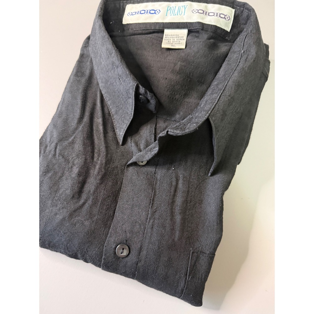 Policy Mens XL Black Tonal Paisley Jacquard Long Sleeve Button Down Shirt Rayon